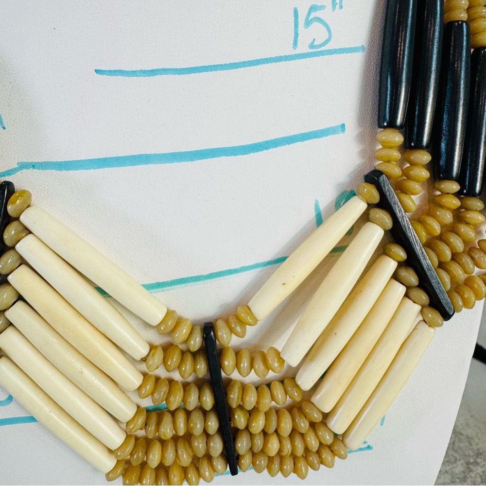 Vintage Artisan Handmade Bone, Glass and Horn Tribal Necklace 18-20 in. - Picture 14 of 15
